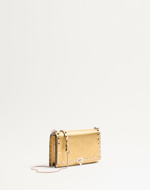 Valentino Garavani - Rockstud Mini Calfskin Bag With Chain In Laminated Grainy Calfskin - Antique Brass - Woman - Bags