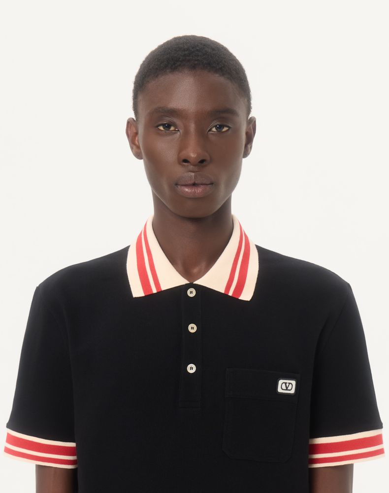 Valentino Cotton Piqué Polo Shirt With Vlogo Patch Man Black S