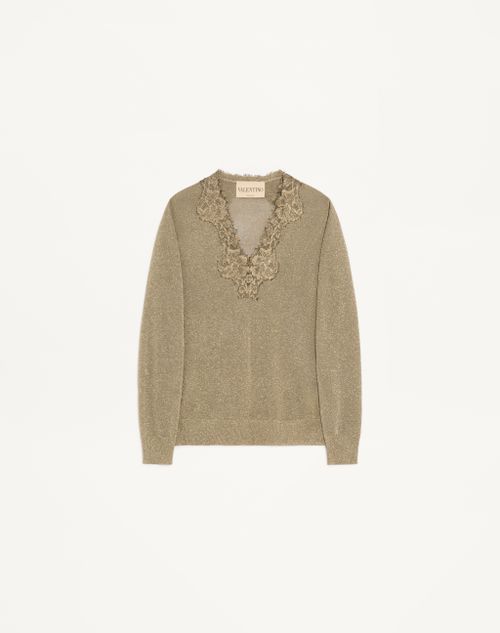 Valentino - Lurex Jumper With Lace - Gold - Woman - Knitwear