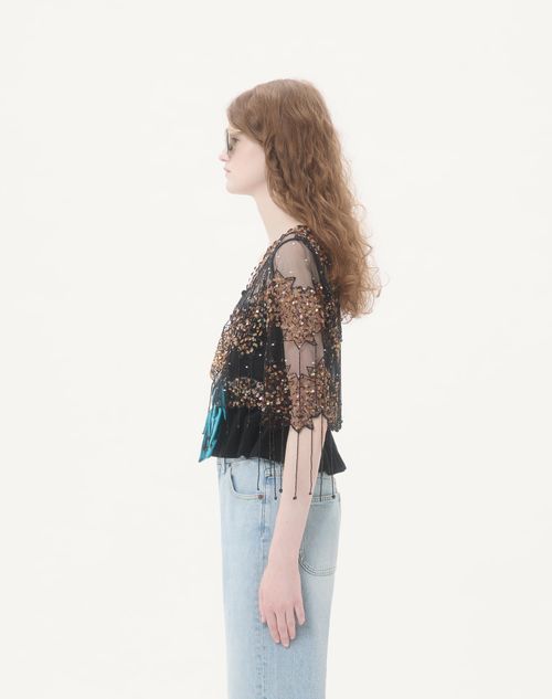 Valentino - Embroidered Point D'espirit Jacket - Black/ivory - Woman - Jackets And Blazers