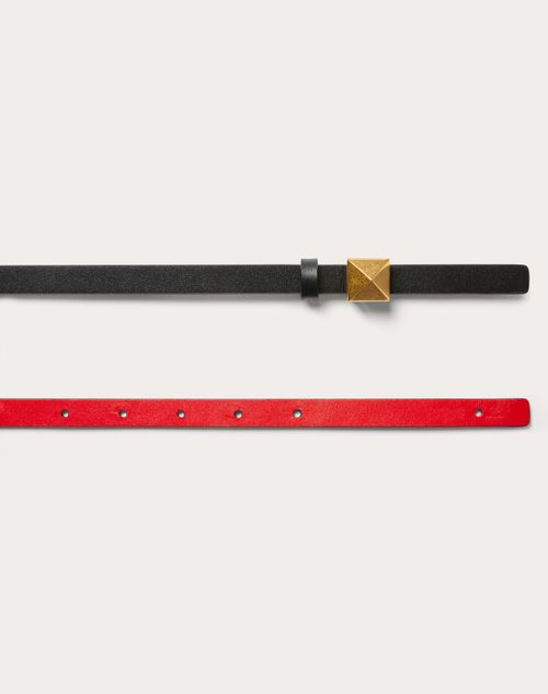 Articulation Bliver værre Strålende Reversible One Stud Belt In Glossy Calfskin 12 Mm for Woman in Black/pure  Red | Valentino US