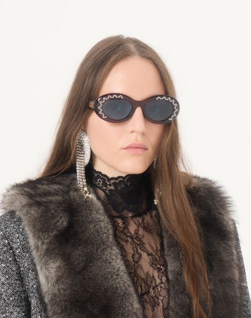 Valentino - Oval Acetate Eyewear - Havana/blue - Woman - Eyewear
