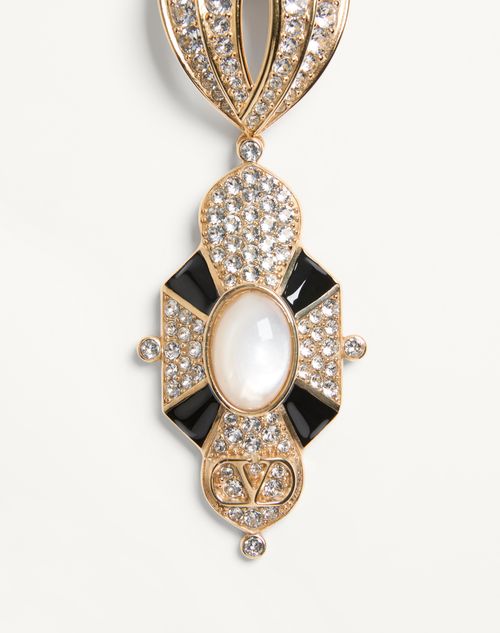 Valentino Garavani - Pas Plus Earrings In Metal, Resin, Enamel And Swarovski® Crystals - Gold/black/crystal/cream - Woman - Fashion Jewelry