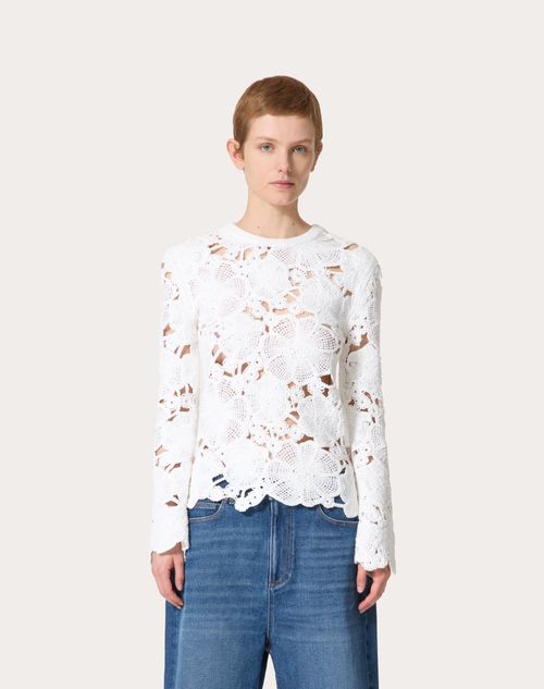 Valentino Embroidered Cotton Sweater Woman Ivory M