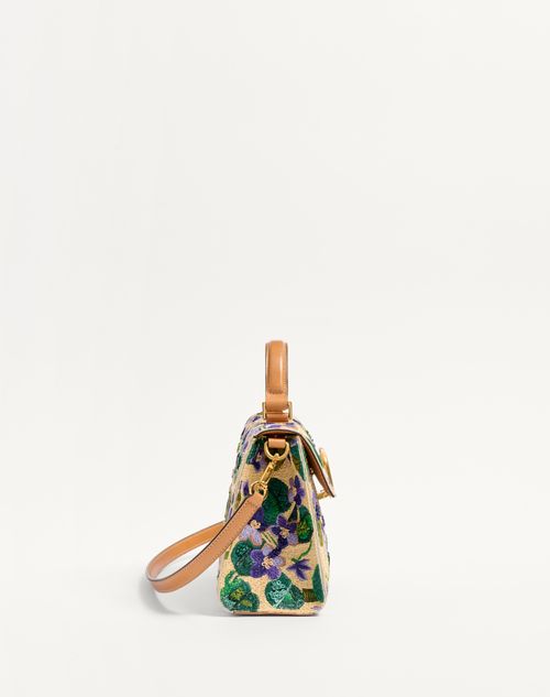 Valentino Garavani - BOLSO DE MANO PEQUEÑO VALENTINO GARAVANI VSLING DE RAFIA BORDADA - Natural/multicolor/cámel - Mujer - Bolsos Con Asa Superior