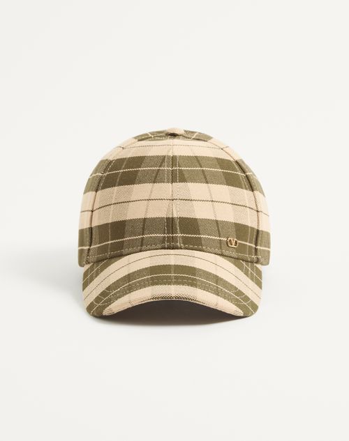 Valentino Garavani - Valentino Garavani Vlogo Signature Baseball Cap In Check Fabric - Green/beige - Man - Hats And Gloves