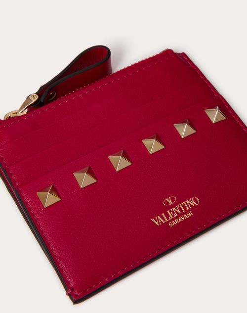 Valentino Garavani - Rockstud Calfskin Cardholder With Zipper - Blossom - Woman - Accessories