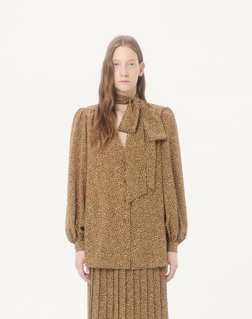 Valentino - Crepe De Chine Shirt With Fauve Éclat Micromacula Print - Animal Print - Woman - Shirts And Tops