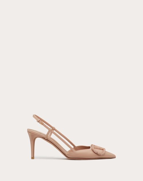 Valentino Garavani - Zapato De Cuero De Becerro Con Correa Trasera, Vlogo Signature Y Tacón De 80 mm - Rose Cannelle - Mujer - Calzado