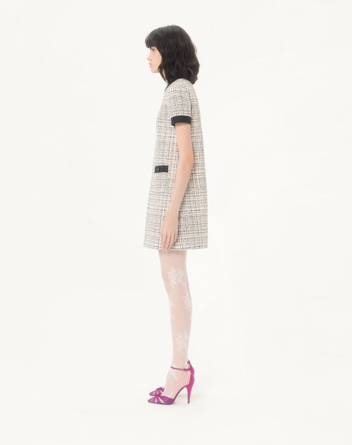 Valentino - Short Dress In Square Tweed - Vanilla/black - Woman - Dresses