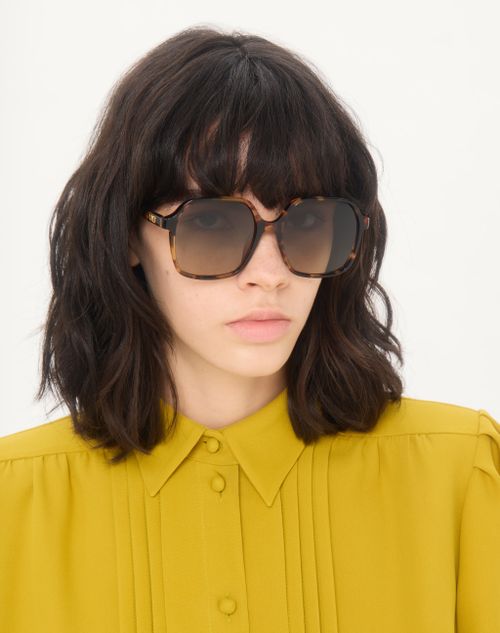 Valentino - Rectangular Acetate Eyewear - Havana/grey - Woman - Eyewear