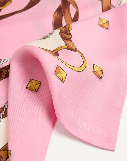 Valentino Garavani - Foulard Valentino In Seta Con Stampa Stud Framed - Rosa/multicolor - Uomo - Accessori Tessili