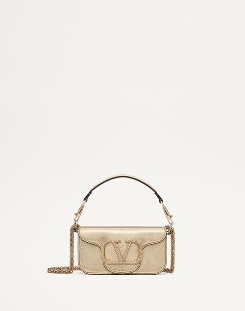 Valentino Garavani - Valentino Garavani Valentino Garavani Locò Small Shoulder Bag In Metallic Karung - Platinum/beige/gold/crystal Silver - Woman - Shoulder Bags