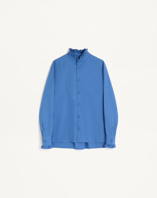 Valentino - Cotton Poplin Shirt With Plastron And Ruffles - Provence Blue - Man - Shirts