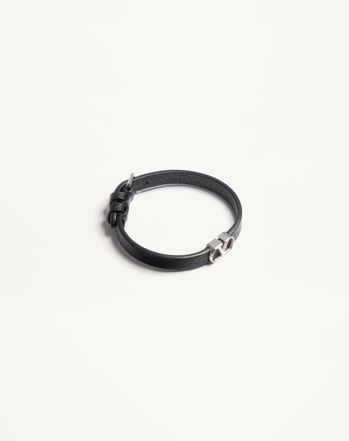 Valentino Garavani - Vlogo Signature Grainy Calfskin Bracelet - Black - Man - Jewelry