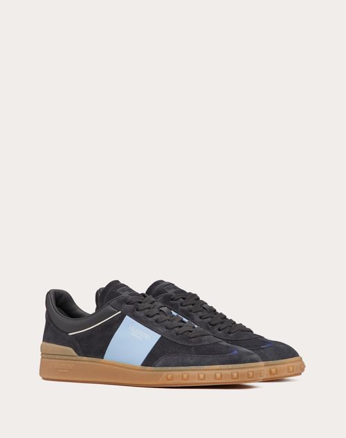 Valentino Garavani - Upvillage Low Top Trainer In Split Leather And Calfskin Nappa Leather - Grey/sapphire - Man - Shoes