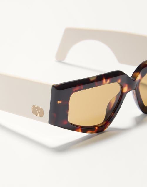 Valentino - Geometric Acetate Eyewear - Ivory/black/brown - Woman - Eyewear
