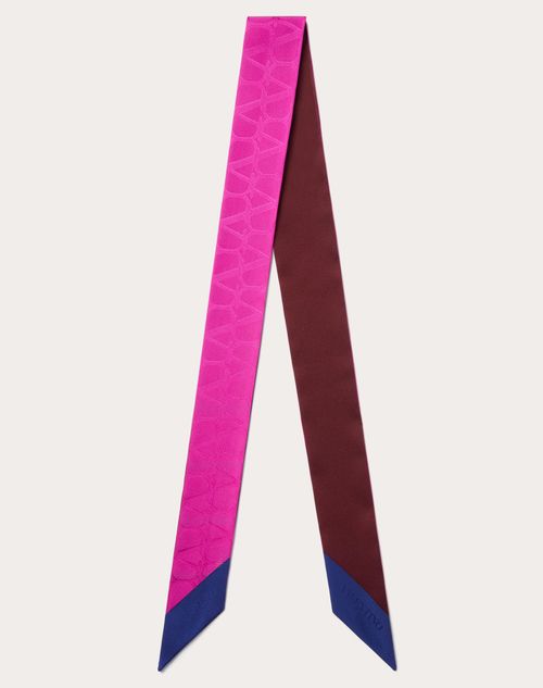 Valentino Garavani - Foulard Bandeau Toile Iconographe En Soie - Pink Pp/blue/rubis - Femme - Accessoires Textiles