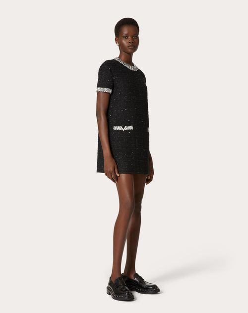 Valentino - Embroidered Glaze Tweed Short Dress - Black/silver - Woman - Dresses