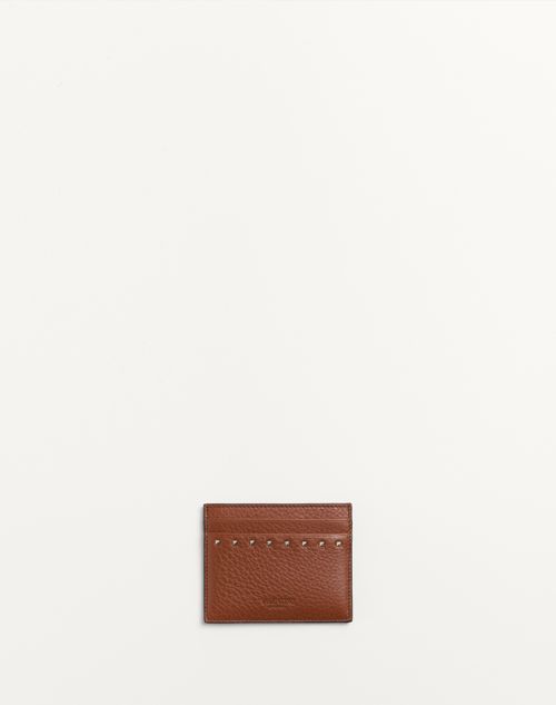 Valentino Garavani - Rockstud Grainy Calfskin Cardholder - Saddle Brown - Man - Accessories