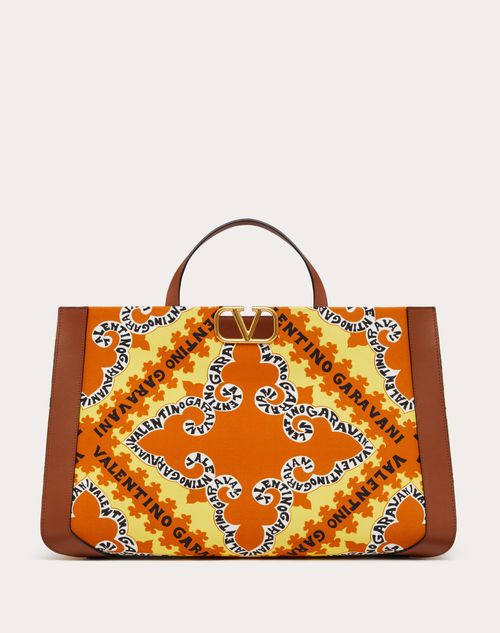 Valentino Garavani - Vlogo Signature Canvas Handbag With Mini Bandana Print - Saddle Brown/multicolor - Woman - Summer Totes - Bags