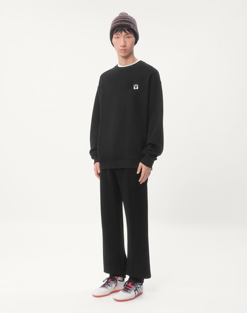 Valentino - Cotton Crewneck Sweatshirt With Chez Valentino Patch - Black - Man - T-shirts And Sweatshirts