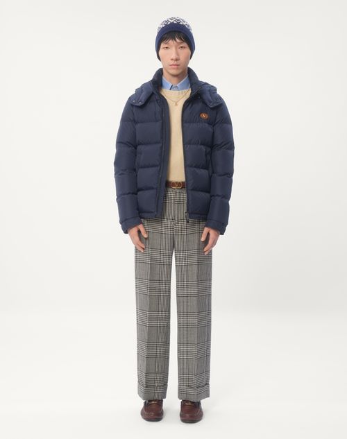 Valentino - Nylon Hooded Down Jacket With Vlogo Patch - Blue - Man - Shelf - Mrtw - Logos & Collection - W1