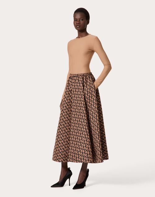 Valentino - Toile Iconographe Faille Midi Skirt - Light Camel/black - Woman - All About Logo