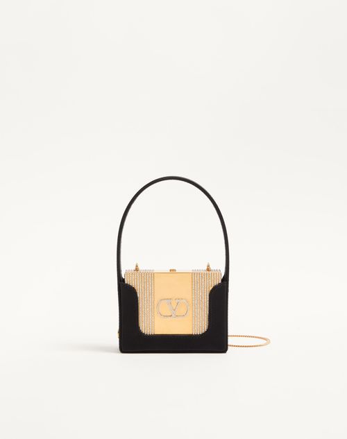 Valentino Garavani - Valentino Garavani Minaumorphe Minaudière In Metal With Swarovski® Crystals And Satin Case - Antique Brass/black - Woman - Clutches