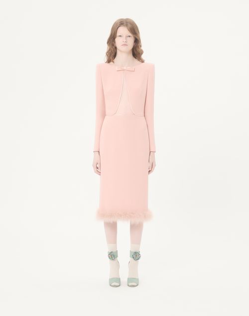 Valentino - Cady Couture Midi Dress With Feathers - Rose - Woman - Dresses