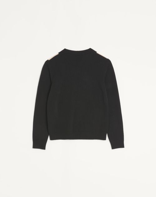 Valentino - Valentino Wool Jumper With Inlaid V - Black/butter - Man - Knitwear