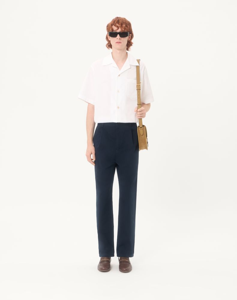 Valentino Trousers In Cotton Gabardine With Vlogo Embroidery Man Navy 50