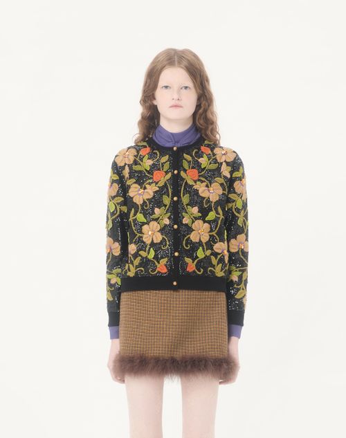 Valentino - Embroidered Wool Cardigan - Black/multicolor - Woman - Knitwear
