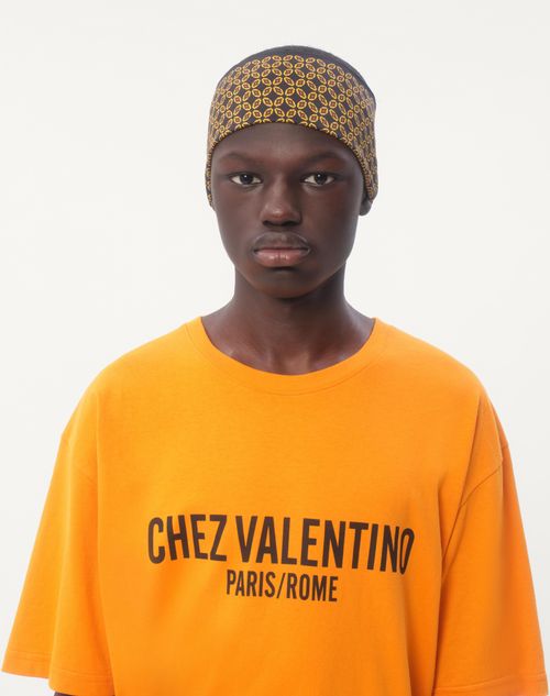 Cotton T-shirt With Chez Valentino Print for Man in Ivory Cotton T-shirt With Chez Valentino Print for Man in Ivory