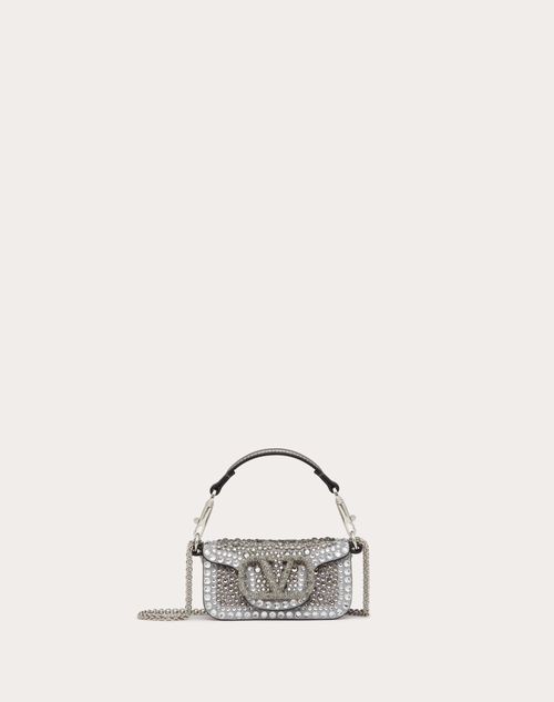 Valentino Garavani - Micro-sac Valentino Garavani Locò Avec Chaîne Orné De Strass - Cristal/noir/anthracite - Femme - Sacs Porté Épaule