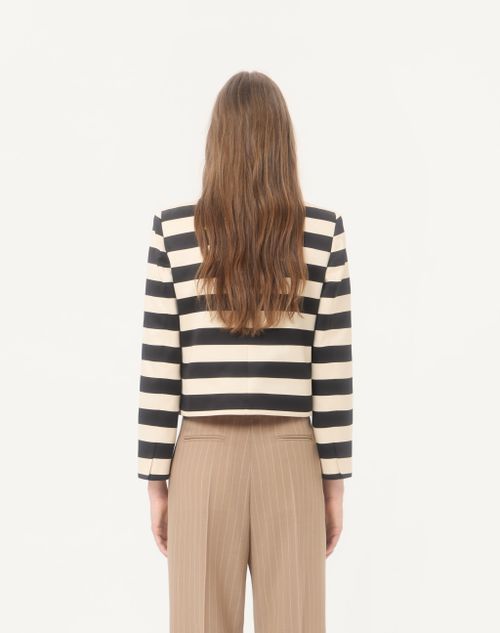 Valentino - Maxi Barré Cotton Satin Jacket - Vanilla/black/paris - Woman - Jackets And Blazers