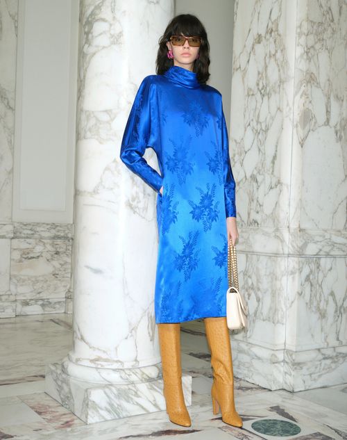 Valentino - Midi Dress In Shiny-matte Flowerism Sunflowers Jacquard - Cobalt - Woman - Dresses
