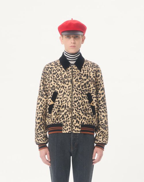 Valentino - Valentino Bomber Jacket In Wool Drape With Vgold On Side Pockets - Animal Print - Man - Outerwear