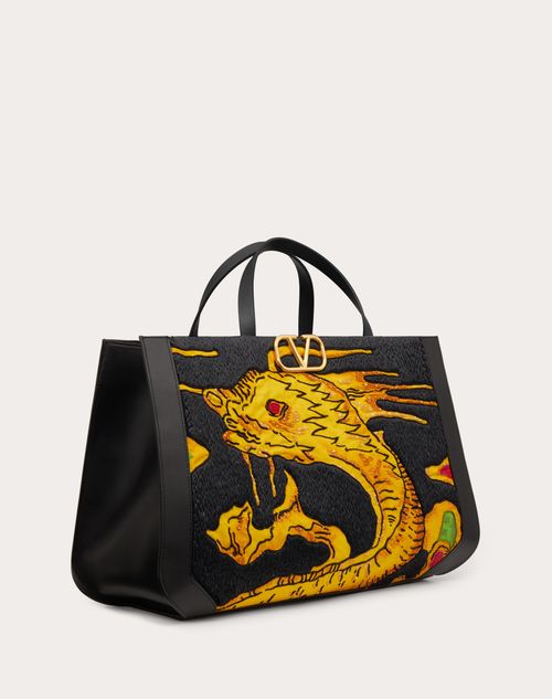 Valentino Garavani - Vlogo Signature Handbag With Drago Re-edition Embroidery - Black/multicolor - Woman - Summer Totes - Bags