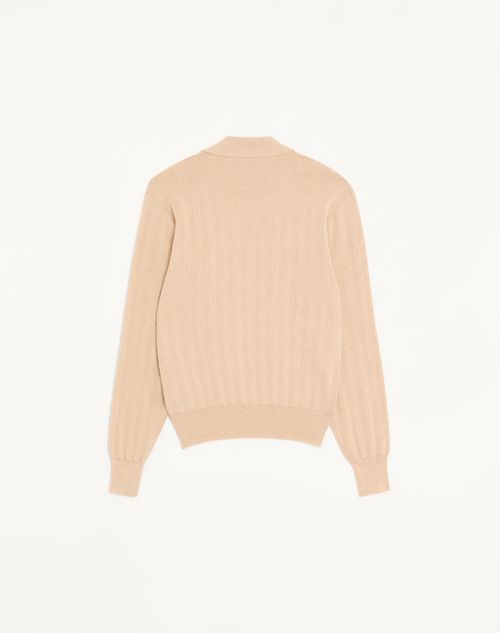 Valentino - Long-sleeved Ribbed Cotton Polo Shirt - Cream - Man - Knitwear