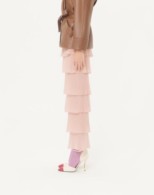 Valentino - Trousers In Light Georgette - Pink - Woman - Trousers And Shorts