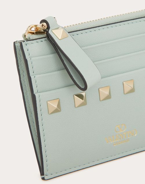 Valentino Garavani - Rockstud Calfskin Cardholder With Zipper - Water Green - Woman - Wallets And Small Leather Goods