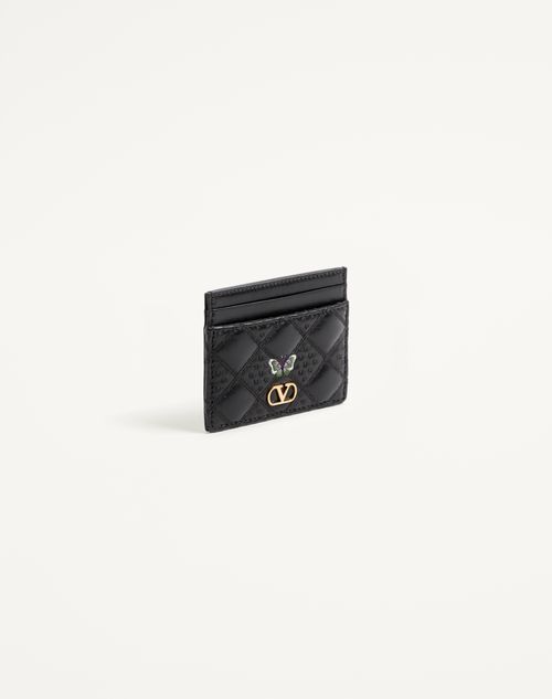 Valentino Garavani - Valentino Garavani Flutterby Cardholder In Shiny Nappa Leather With Butterfly Embroidery - Black - Woman - Accessories