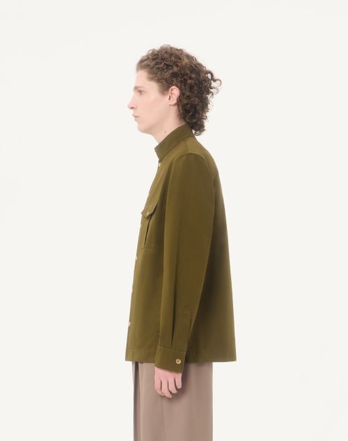 Valentino - Valentino Hemdjacke Aus Canneté-baumwolle Mit Vlogo-stickerei - Militärgrün - Mann - Jacken Und Winterjacken