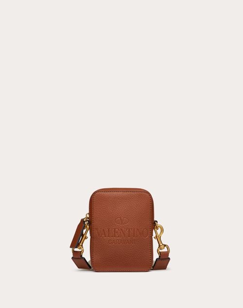 Valentino Garavani - Small Valentino Garavani Identity Leather Crossbody Bag - Saddle Brown - Man - Shoulder Bags