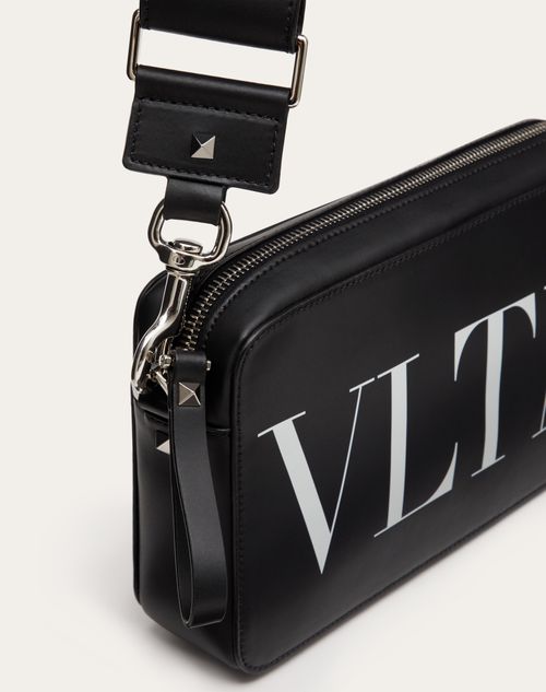 Vltn Leather Crossbody Bag for Man in Black white Valentino PT