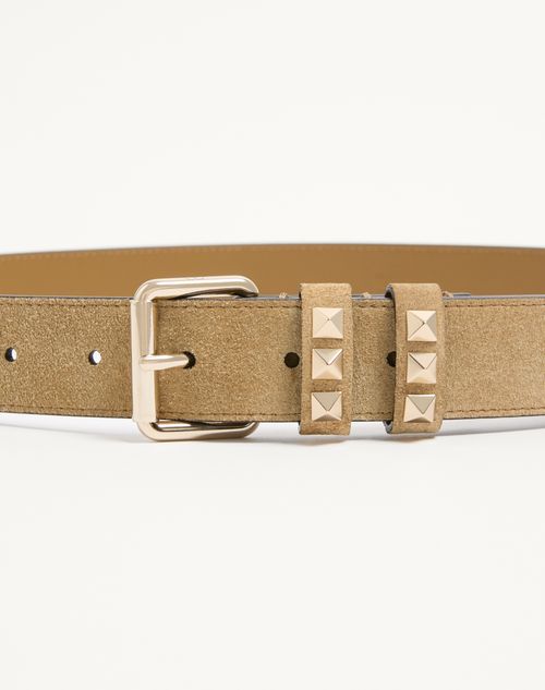 Valentino Garavani - Rockstud Suede Belt 30 Mm - Havana Beige - Woman - Belts