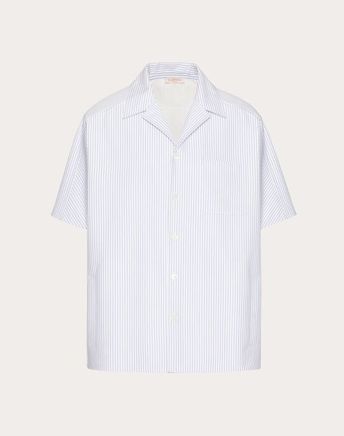 Valentino - Cotton Bowling Shirt Laminated Onto Neoprene - Azure - Man - Shirts