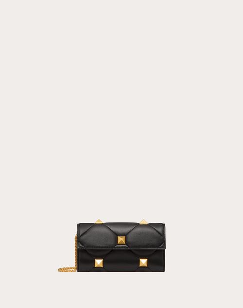 Valentino Garavani - Roman Stud Wallet In Nappa Leather With Chain - Black - Woman - Mini Bags
