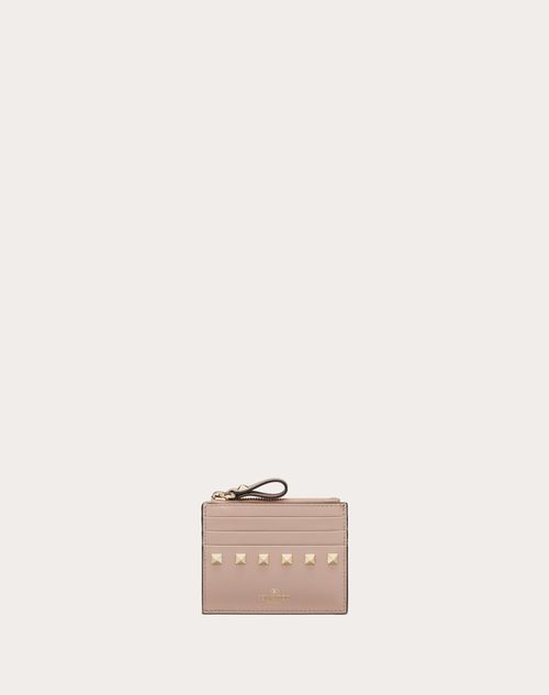 ROCKSTUD CALFSKIN CARDHOLDER WITH ZIPPER